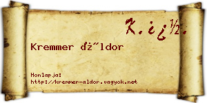 Kremmer Áldor névjegykártya